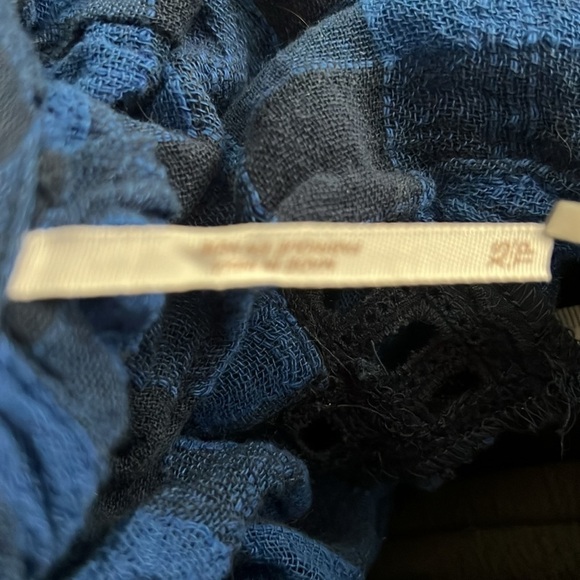 Free People Boho Cotton Sheer Plaid Lace Peasant Blouse Size XS - Picture 4 of 4